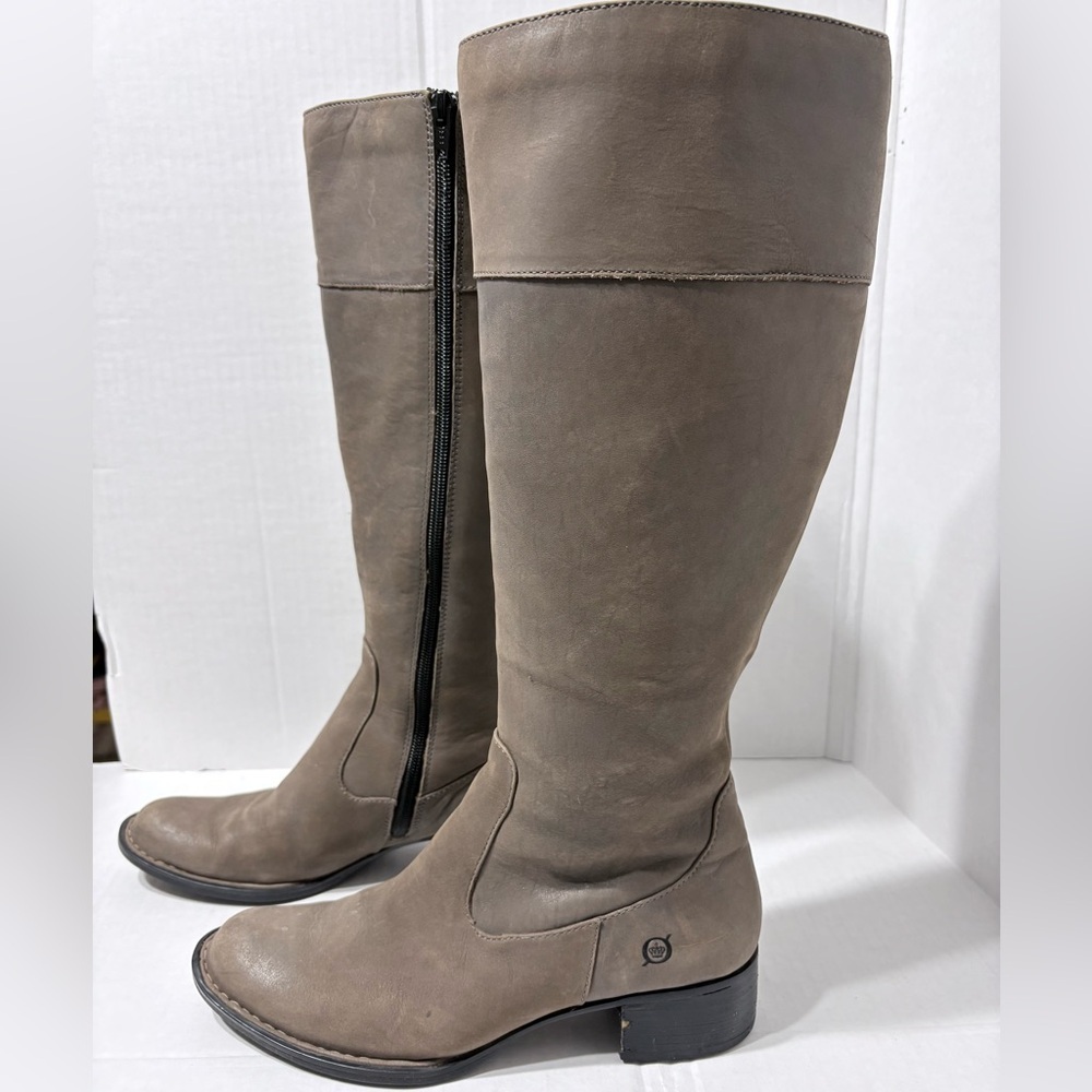 Women's Born Taupe Knee-High Nubuck Leather Boots.‎ Soft Fleece Insulation. Zip - Picture 2 of 16